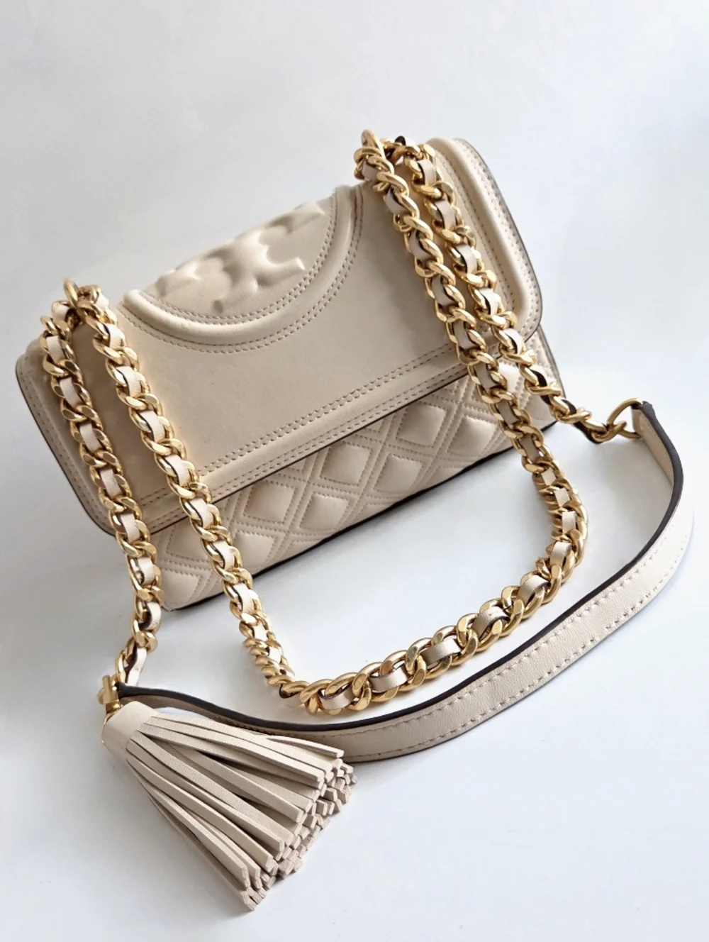Tory Burch Fleming Convertible Shoulder Bag, Cream & Gold